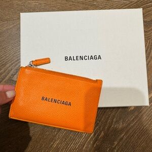Balenciaga Orange Leather Zip Pouch/Card Case